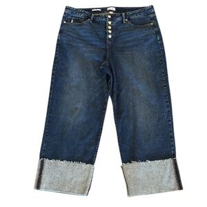 Ava & Viv Straight Recto Buttonfly Blue Cropped Cuffed Jeans Size 18